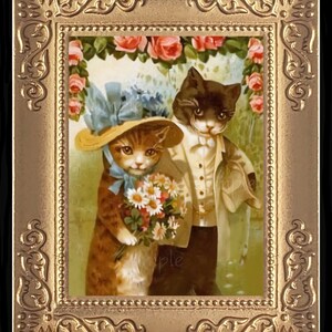 Vintage Weding Cats Miniature Dollhouse Art Picture 8006