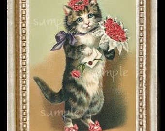 Vintage Cat Miniature Dollhouse Art Picture 1274