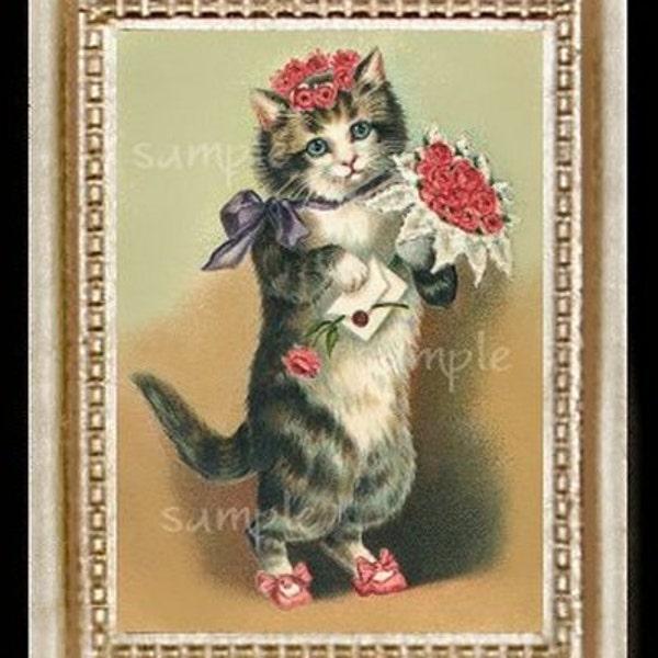 Vintage Cat Miniature Dollhouse Art Picture 1274