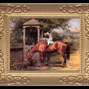 Child on Horse Miniature Dollhouse Art Picture 8016