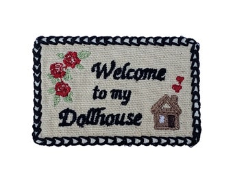 Miniature Dollhouse Welcome Doormat Door Mat with Roses Dollhouse & Hearts 1:12 Scale by Cyndi