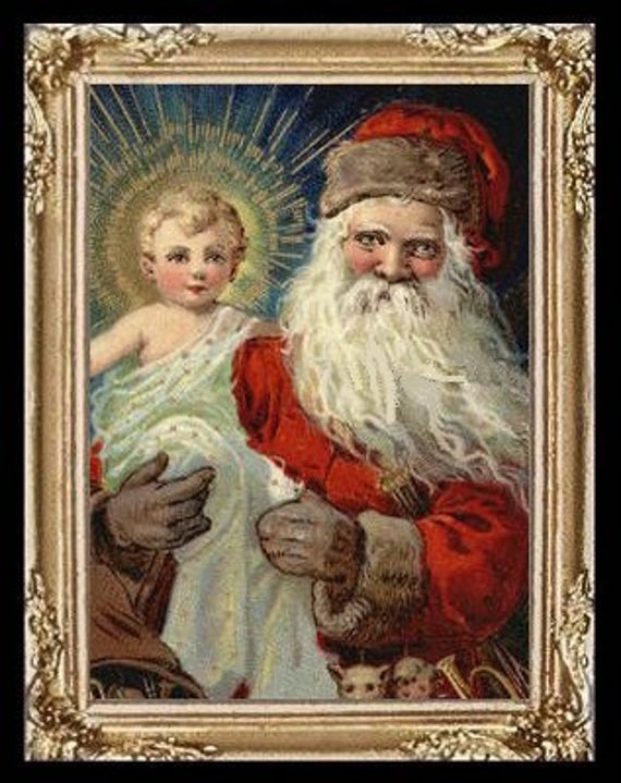 Vintage Victorian Miniature Dollhouse Christmas Santa Picture