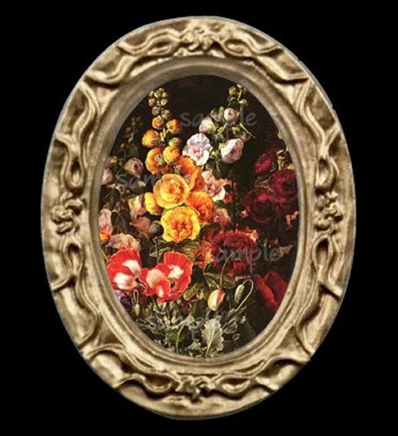 Oval Floral Flowers Miniature Dollhouse Art Picture 6753 image 1
