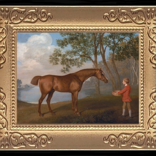 1700's Boy Feeding His Horse Miniature Dollhouse Art Picture 8218