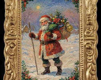 Vintage Christmas Santa Miniature Dollhouse Christmas Art Picture 8836