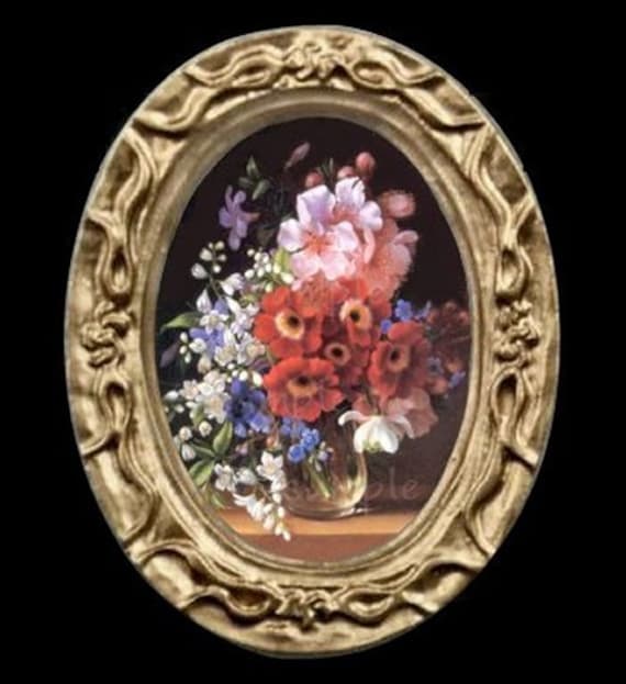 Oval Floral Still Life Miniature Dollhouse Picture
