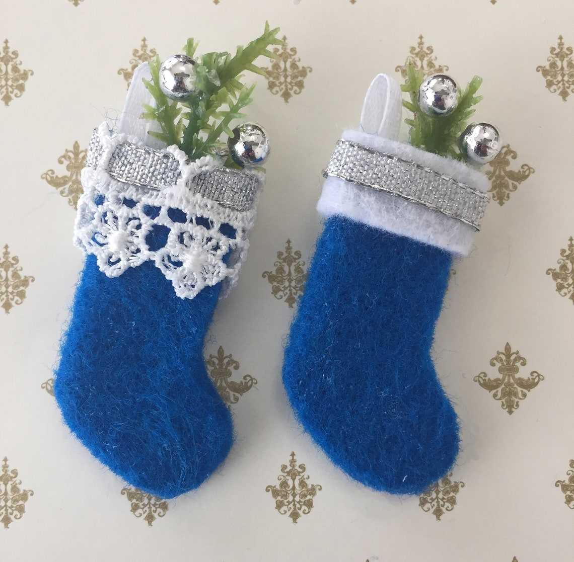 Miniature Dollhouse Christmas Stockings Set of 2 Blue Handmade Etsy