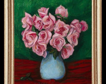 Naturaleza muerta con flores rosas rosas en miniatura para casa de muñecas 8649