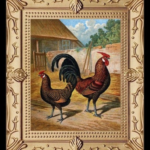 Rooster Birds Miniature Dollhouse Art Picture 8193