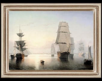 Boston Harbor Ships Miniature Dollhouse Art Picture 8689