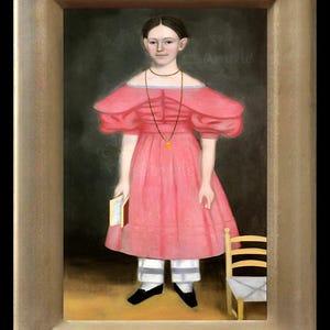 Folk Art Girl In Pink Miniature Dollhouse Art Picture 8776