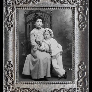 Vintage Mother and Son Miniature Dollhouse Art Picture 8070