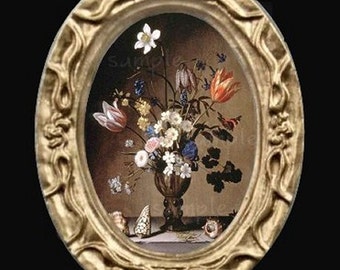 Oval Floral Still Life Miniature Dollhouse Flower Art Picture 6676