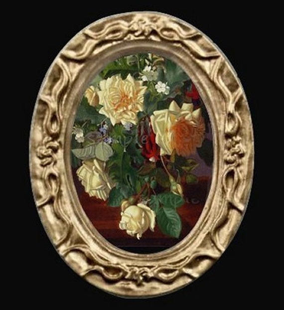 Oval Floral Still Life Miniature Dollhouse Picture