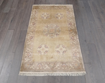 Vintage Chinese Hand-Carved Wool Rug | Champagne & Pastel Medallion Design