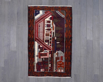 Vintage Handmade Traditional Baluch Rug - Authentic Tribal Design Wool Carpet