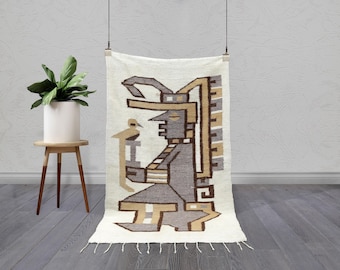 Andean Tapestry Kilim: Handwoven Alpaca Wall Rug (134 x 79 cm)
