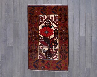 Handmade Baluch Wool Rug | Traditional Geometric Tribal Design