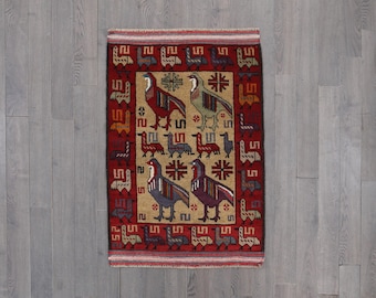 Kars Bird Rug: Hand-Knotted Wool, Tribal Animal Motifs