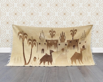 Vintage Moroccan Kilim – Handwoven Camel & Kasbah Wall Hanging