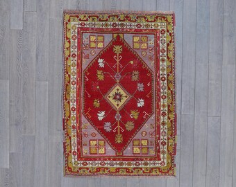 Handmade Turkish Oushak Rug | Geometric Floral Wool Carpet