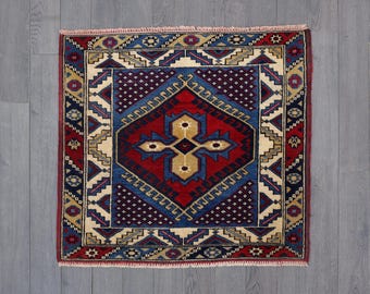 Hand-Knotted Afghan Wool Rug | Geometric Tribal Medallion, 3.2x3.5 ft