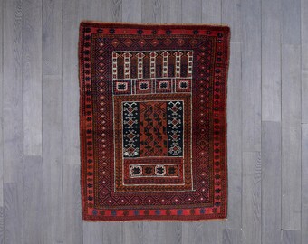 Handmade Afghan Wool Prayer Rug – Red & Black Tribal Design