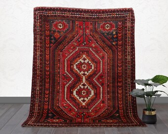 5.5 x 4.1 ft Handmade Sherazi Rug | Tribal Vintage Afghan Wool Nomadic Art Carpet