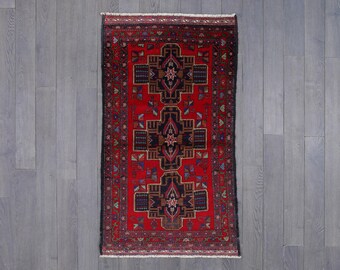 Handwoven Wool Tribal Rug | Red Geometric Design (140 x 79 cm)