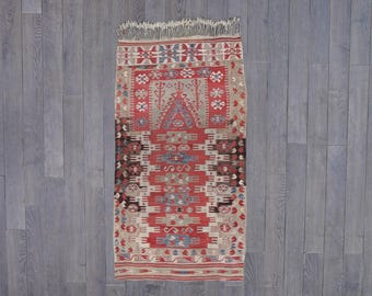 Vintage Turkish Prayer Kilim Rug | Handwoven Wool Flatweave