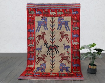 Hand Knotted Wool Tribal Rug – Vintage Boho Decor (4.7 x 3.2 ft.)