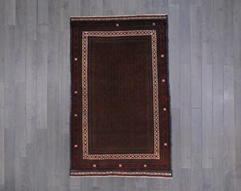 Tribal Baluch Vintage Rug: Hand-Knotted Wool Boteh Design