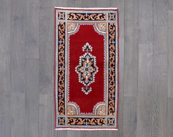 Vintage Red Wool Runner Rug: Hand-Knotted Afghan Hallway Carpet