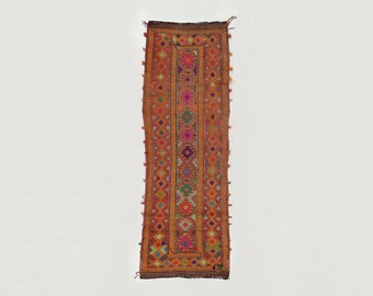 Vintage Tribal Runner Rug 244 x 81 cm – Colorful Hand-Knotted Wool Corridor Rug