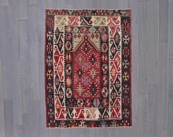 Handmade Turkish Kayseri Kilim Rug | Geometric Tribal Wool Rug