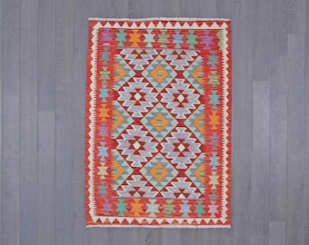 Vibrant Handwoven Kilim Rug | Traditional Geometric Tribal Design | Bohemian Home Decor