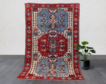Hand-Knotted Wool Tribal Rug: 5.6 x 3.6 ft,