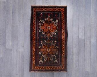 Traditional Hand-Knotted Tribal Rug - Vintage Wool Rug with Geometric Patterns and Earthy Tones