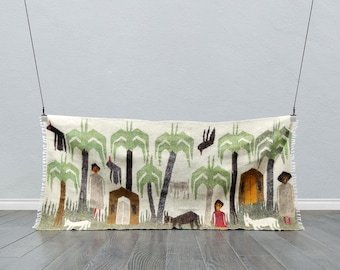 Vintage Pictorial Gabbeh Rug | Hand-Knotted Wool Folk Art Scene