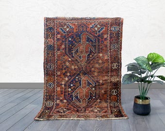 Vintage Tribal Baluchi Rug | Handwoven Wool, Rustic Brown & Indigo