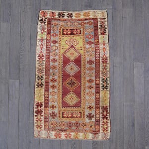 7.1 x 4.2 ft Vintage Anatolian Kilim Runner | Handmade Tribal Wool Rug | Diamond Medallion Kilim | Earthy Tones Wall Hanging or Floor Decor