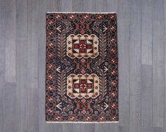 Handmade Wool Baluch Rug | Small Geometric Tribal Rug