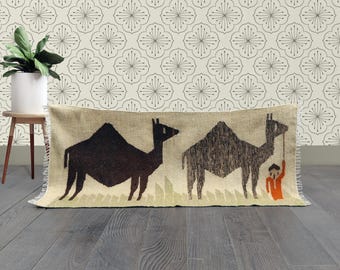Anatolian Kilim Rug: Camel Caravan Folk Art Wool Wall Hanging