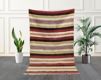 Handwoven Anatolian Kilim: Small Brick Red Tribal Rug, 3.48 x 2.10 ft