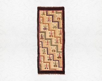 151 x 60 cm Vintage Anatolian Kilim Runner / Wall Hanging – Handwoven Wool Flatweave – Tribal Step-Pattern, Earth Tones, Ready to Hang