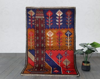 Handmade Wool Tribal Rug: Geometric Boho Decor, 4.6 x 3.1 ft