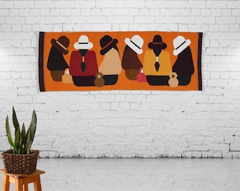 Handmade Pictorial Kilim Runner – Orange Wool Folk Art Rug