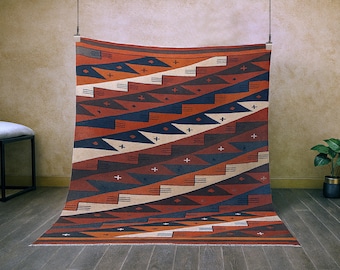 Small Handwoven Kilim Rug – Tribal Arrow Design, Boho Accent Mat (2.5x1.7 ft)