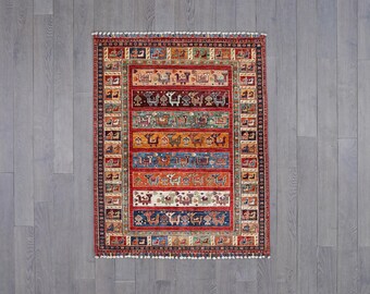 Handwoven Chobi Tribal Rug with Animal Motifs – Geometric & Floral Patterns for Home Decor