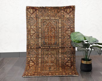 Vintage Tree of Life Wool Rug | Hand-Knotted Tribal Prayer Carpet